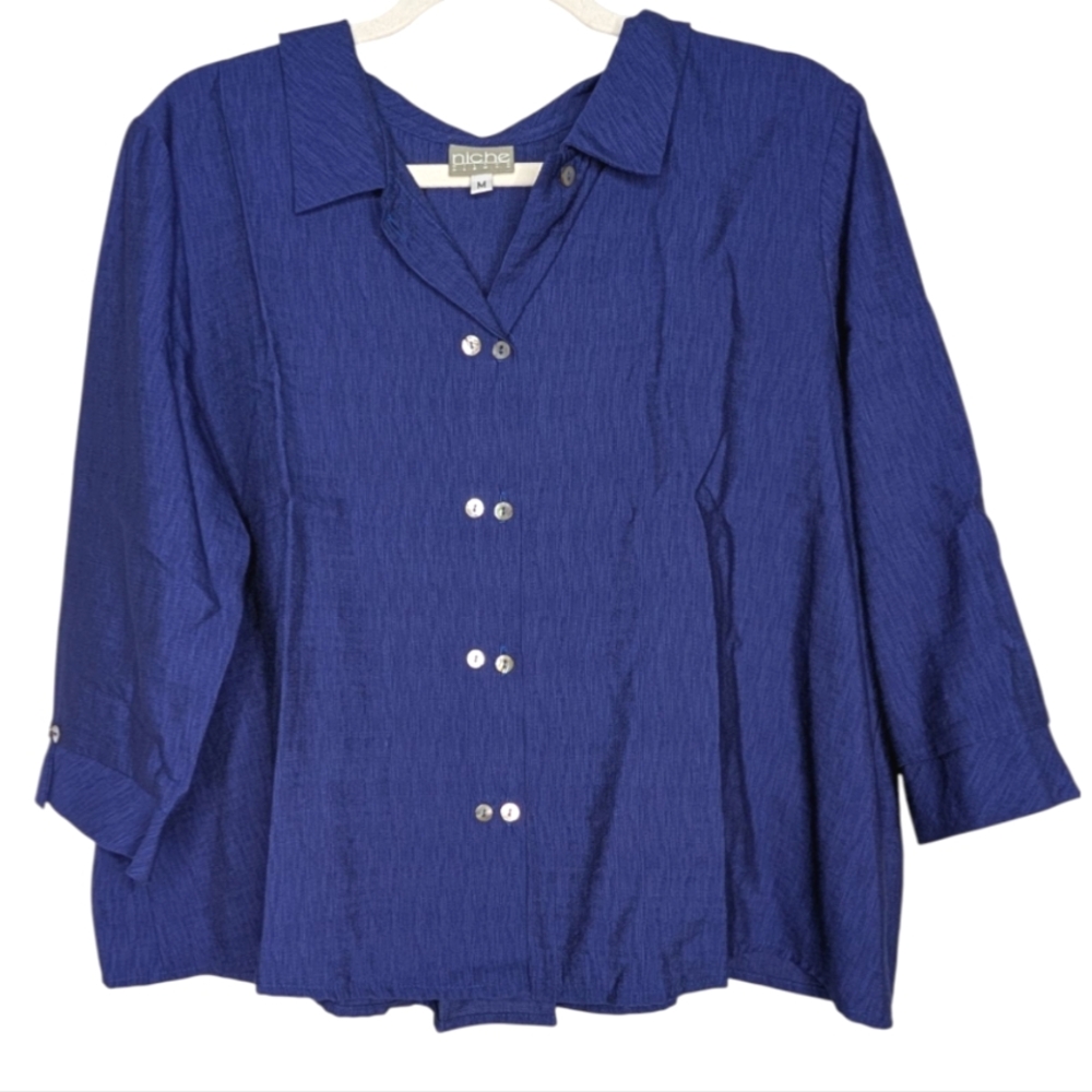 Niche Royal Blue Lagenlook Button Front Blouse Medium